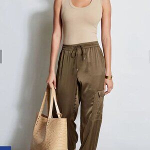 Faux Suede Joggers Pants Olive Green Size S